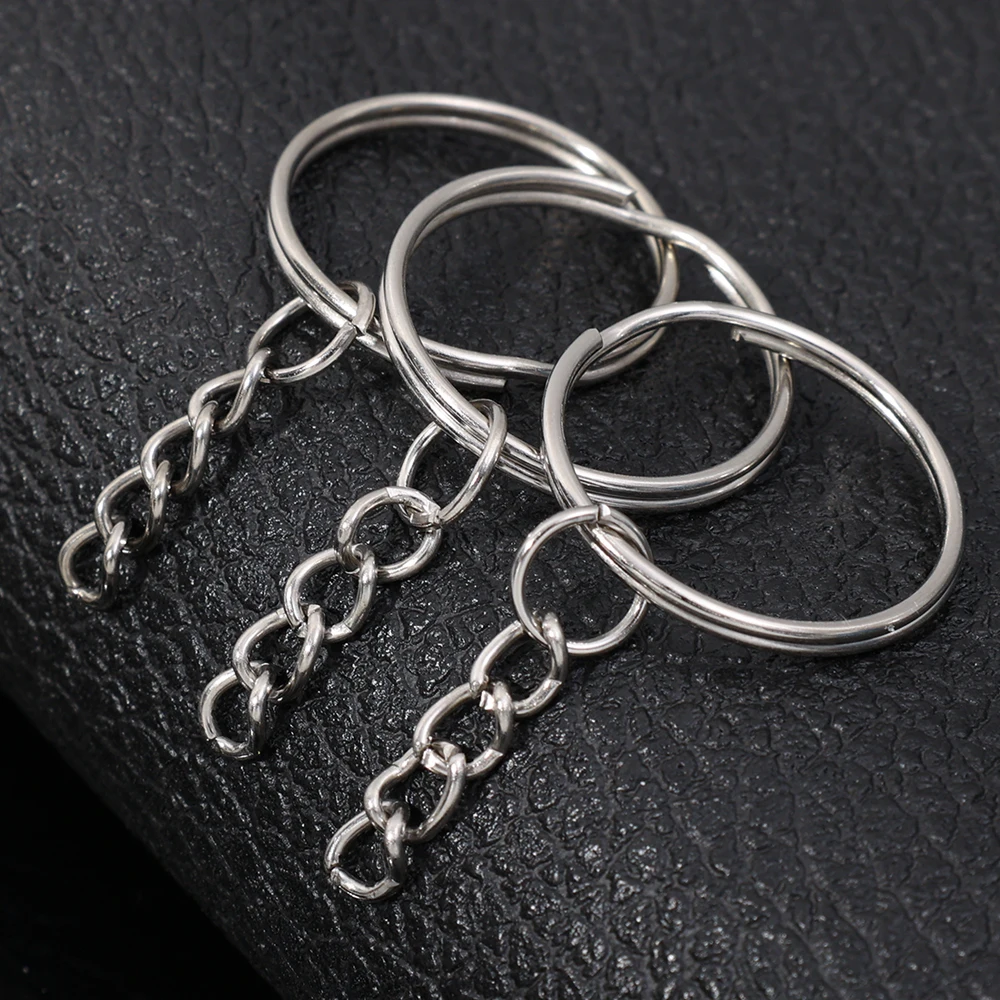 25mm Key Rings Base with 4 Link Chain 50pcs Open Jump Ring Metal Keychain DIY Accessories Hardware Parts for Car Key Pendant