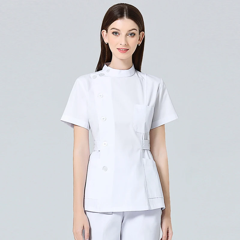 Uniformes de enfermería, camisa exfoliante con botones, disfraz de médico de algodón, Top exfoliante para mujer, ropa médica de manga corta, ropa de trabajo, batas quirúrgicas