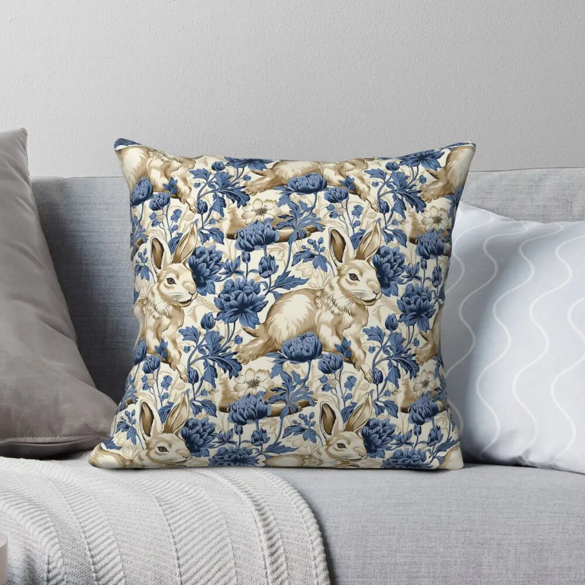 Duochrome Ink Blue Hare Square Pillowcase Polyester Linen Velvet Printed Decorative Throw Pillow Case Sofa Seater Cushion Case