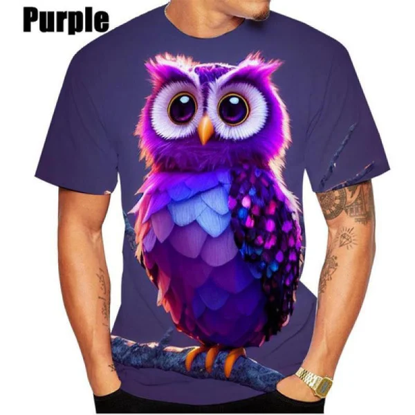 Men\'s/women\'s 3D Owl T Shirt Animal Short-sleeved Round Neck Men\'s Tee Tops