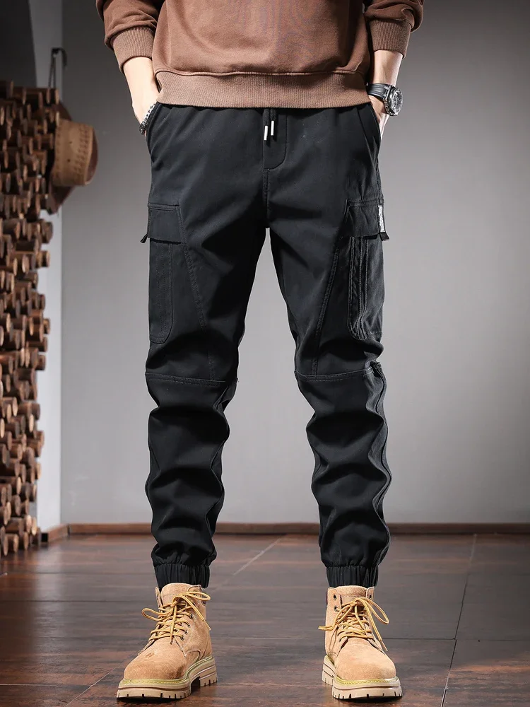 

Fashion Tactical Cargo Pants Men Black Sport Joggers Casual Streetwear Cotton Elastic Waist Baggy Trousers