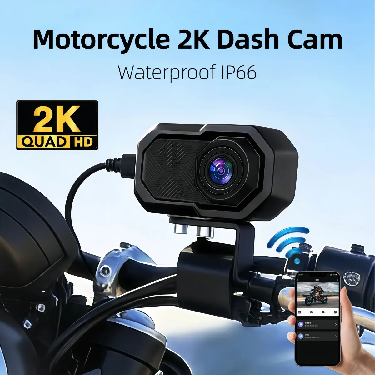2K Full HD Motorcycle Dash Cam Built-in WiFi IP66 Waterproof Shockproof Professional Riding Safety Recorder