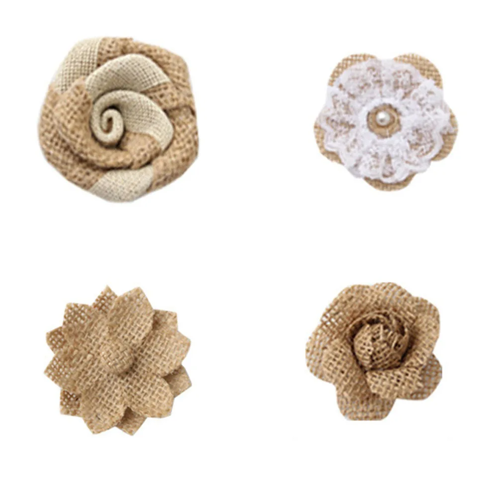 

24Pcs Jute Flower Set DIY Burlap Floral Ornaments Vintage Handmade Linen Rustic Party Wedding Decoration Craft Supplies