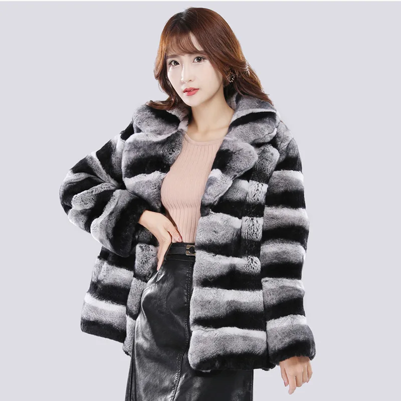Women Faux Fur Coat Striped Turn Down Collar Jacket Streetwear Elegant Coats Thick Warm Loose Pocket Jackets Winter 2025