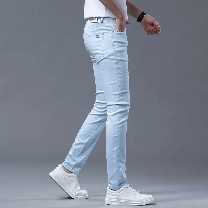 2024 Spring and Autumn New Fashion Solid Color Straight Leg Stretch Jeans Men\'s Casual Slim Comfortable Breathable Denim Pants