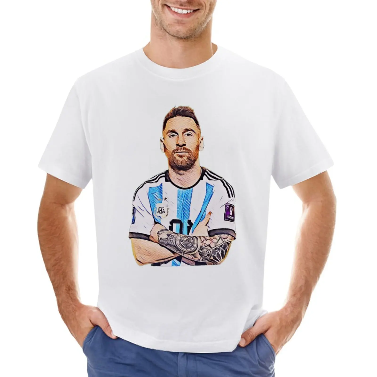 Celebrazione di alta qualità ici e andrre e Messi e Argentina No.10 capra caricatura 49 Tees Motion Vintage Travel taglia USA