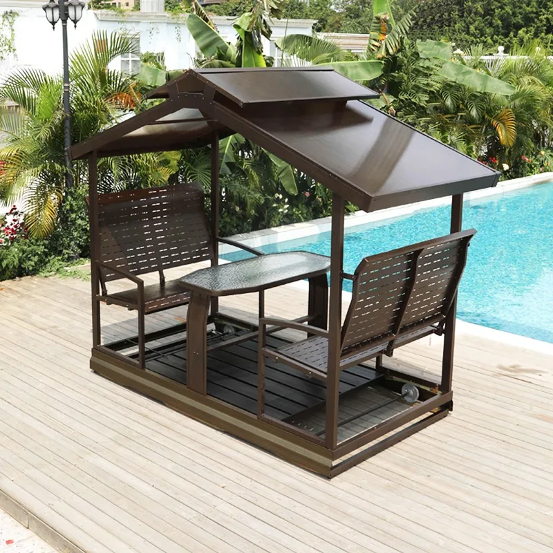 Outdoor 4 Seater Swing Chair Aluminum Frame With PC Canopy Mosquito Net Rocking Furniture For Garden Patio Villa