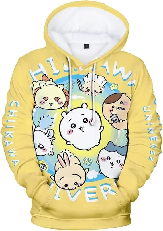 2027 Niedlicher Chiikawa Usagi Hamburger-Print Hoodie Anime Cartoon 3D Pullover Sweatshirt Langarm Freizeit Kapuzenpullover Familien-Set – Detail 4
