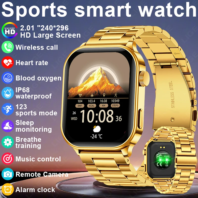 

LIGE Smart Watch 2026 New 2.01" HD Screen Blood Oxygen Health Monitor Bluetooth Call Heart Rate Sports Smartwatch Women Men