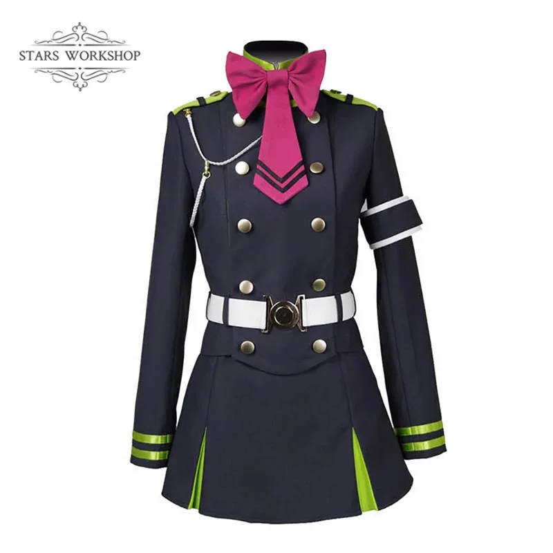 

qq681Аниме Серафим Конца Owari no Serafu Hiiragi Shinoa костюмы для косплея женские черные нарядные юбки топ военная форма костюм