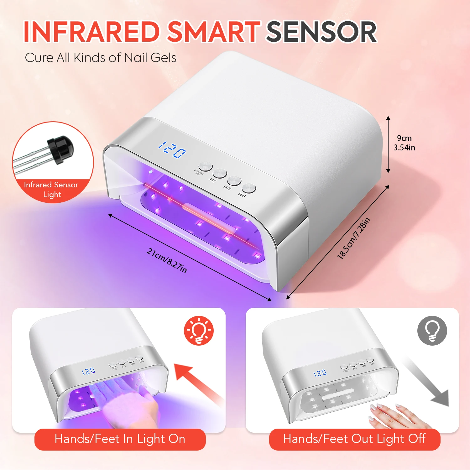 مصباح أظافر LED بالأشعة فوق البنفسجية بقدرة 168 وات مع مستشعر ذكي وقاعدة مغناطيسية قابلة للإزالة و4 أوضاع مؤقت لعلاج الجل بدون جهد في المنزل أو الصالونات الأمريكية