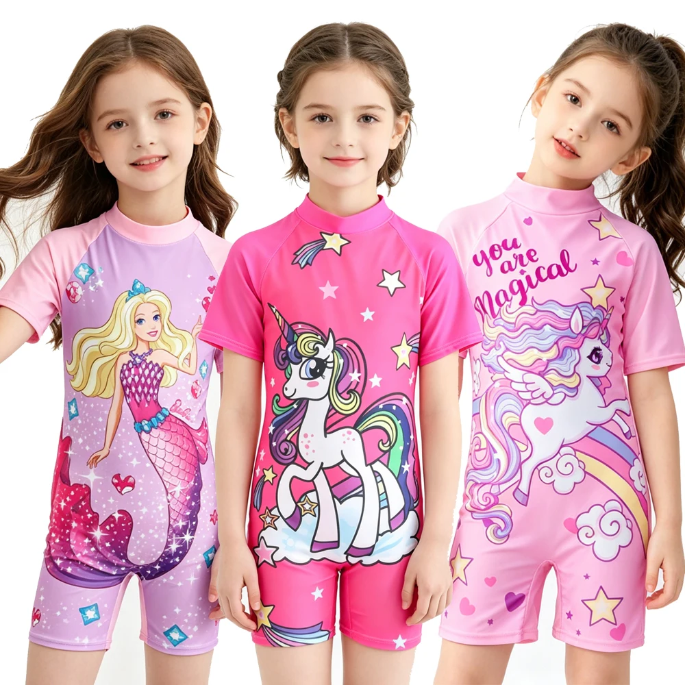 Girls Swimwear Suits One Piece Pink Toddler Girl Swimming Set Unicorn Kids Bathing Clothes Beach Wear 3 to 4 5 6 7 8 9 10 Years