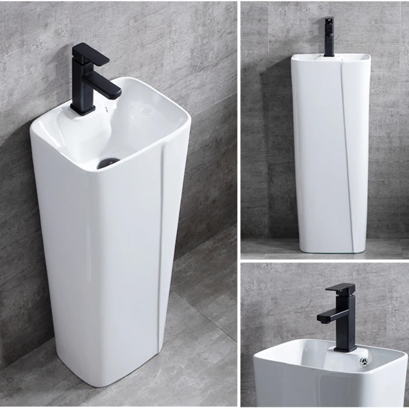 

Black and white column , ceramic washbasin, small integrated , , small unit type, Nordic column basin