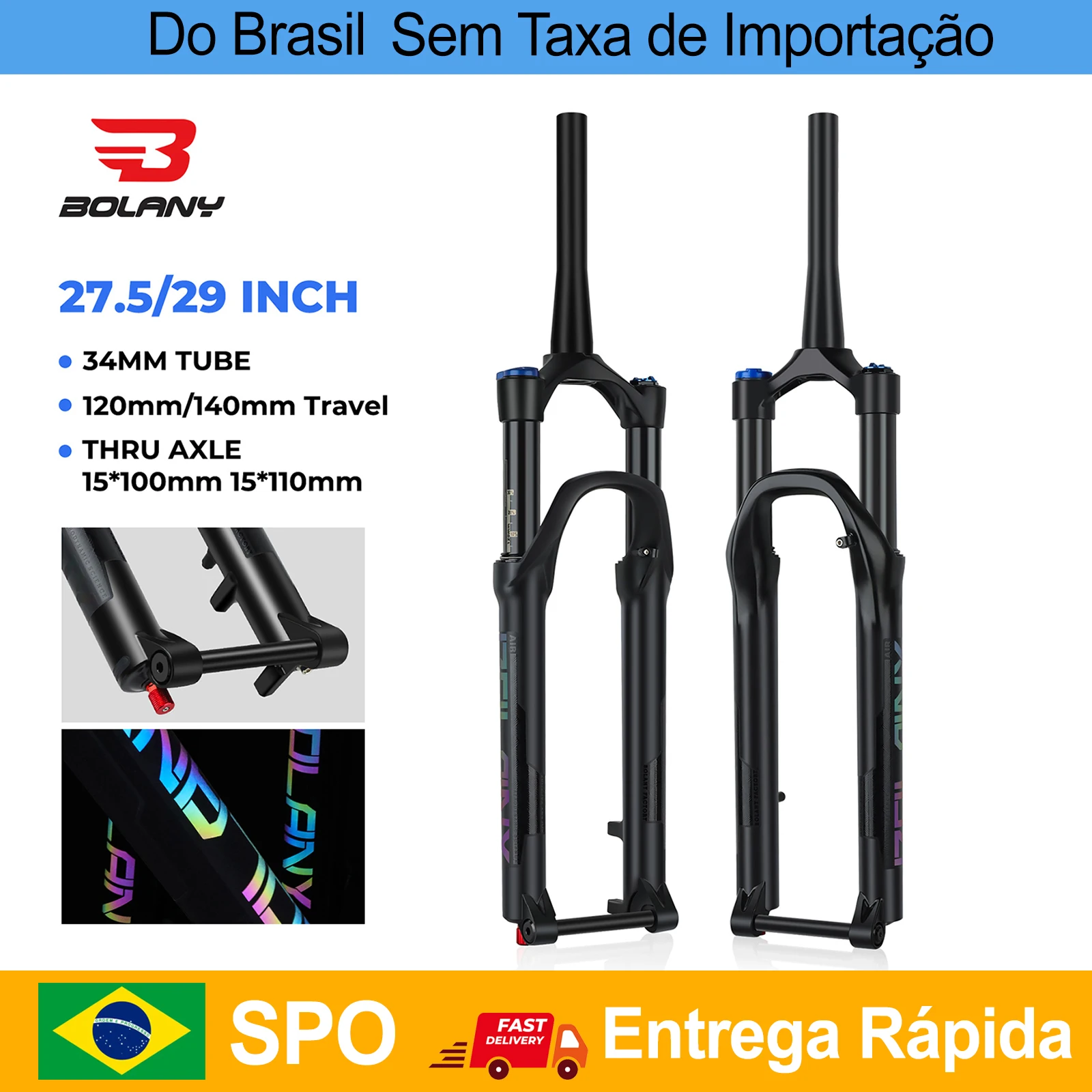 BOLANY MTB Air Fork Thru Axle Bicycle Fork with Rebound Adjustment