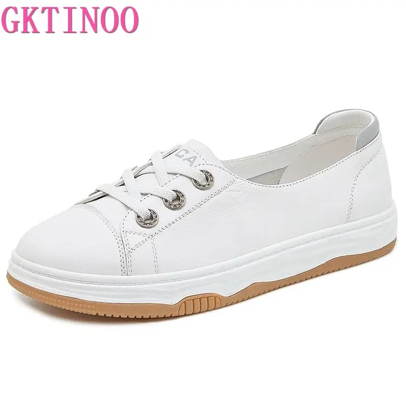 GKTINOO Genuine Leather Designer Luxury Sneakers Woman Casual Flat Shoes Female Fashion 2024 Spring Summer High Quality Slip On