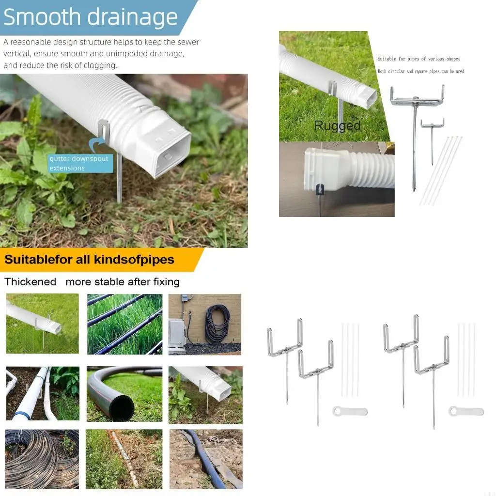 

U4LA 2Pcs Adjustable Gutter Extension Bracket Rain Gutter Stake For Pipe Support