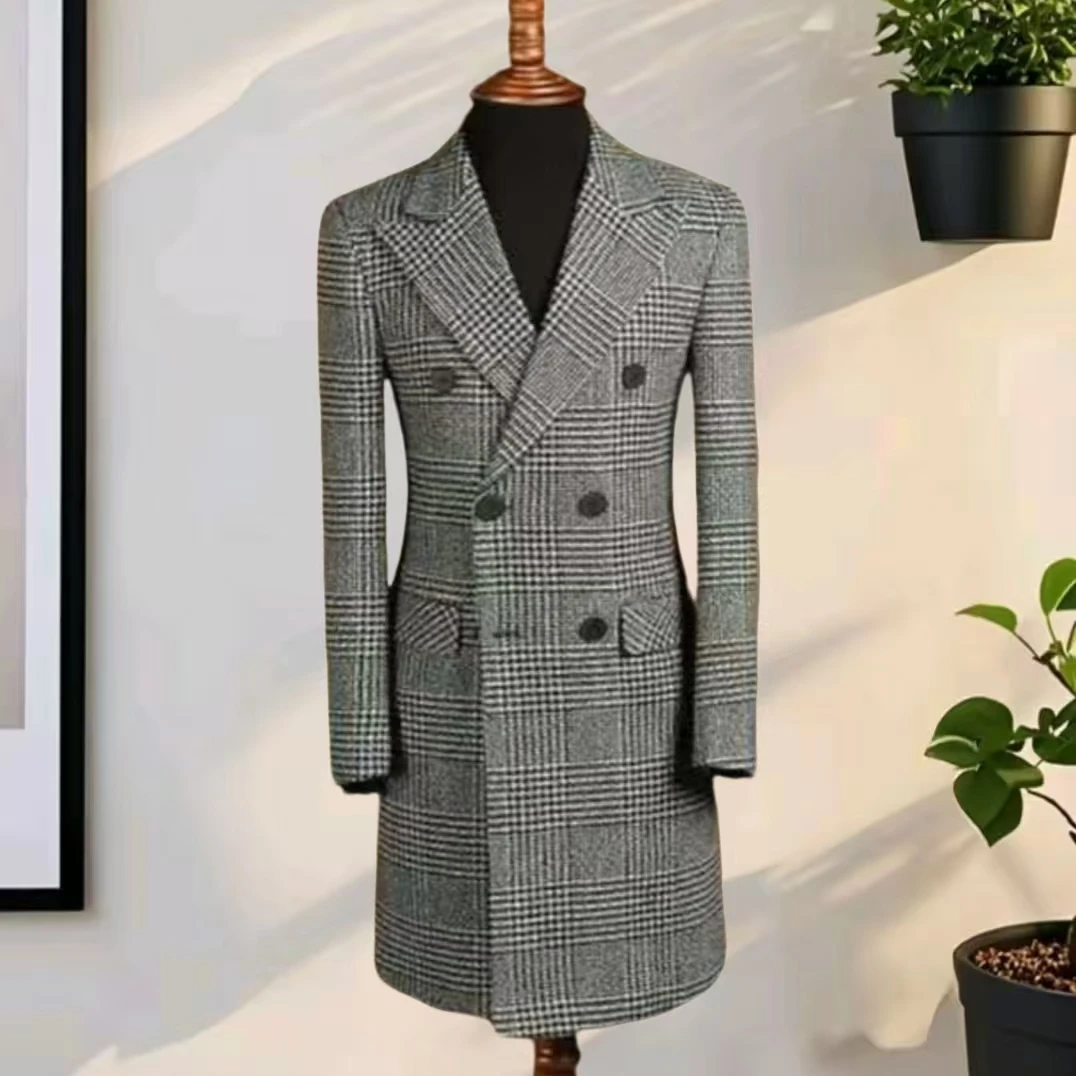 

Men's British Style Long-Sleeved Woolen Coat Warm Autumn Winter Business Jacket Outerwear for Business Casual