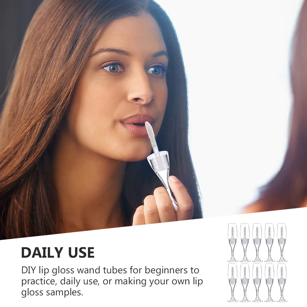 Tubo de brilho labial em forma de vidro de vinho, recipiente recarregável vazio para bálsamo labial diy, garrafa de batom líquido à prova de vazamento com 10 peças