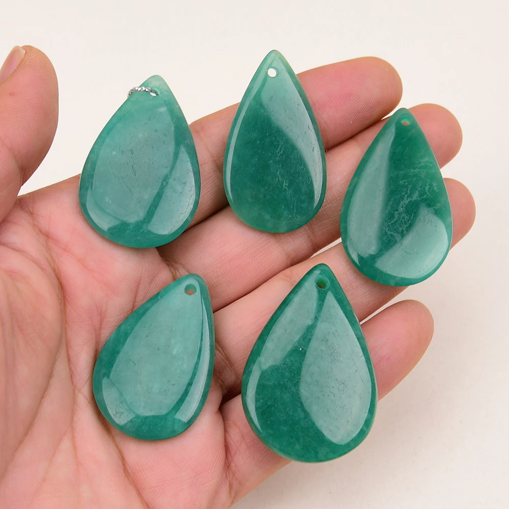 5 Pcs Natural Green Soviet Russia Amazonite Stone Droplet Shaped Pendant DIY