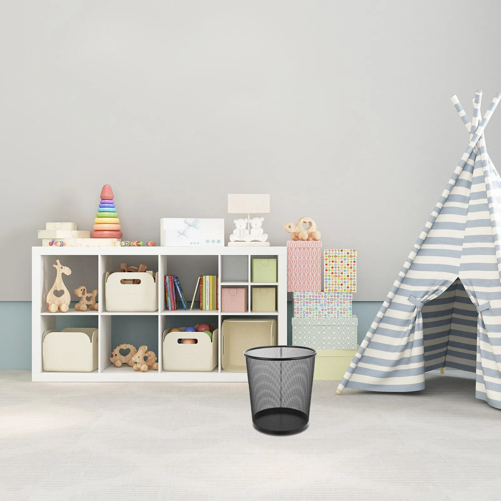 

2pcs Round Waste Paper Bin Metal Trash Can For Home Kitchen Office Bathroom Wire Garbage Container Household Storage Basket