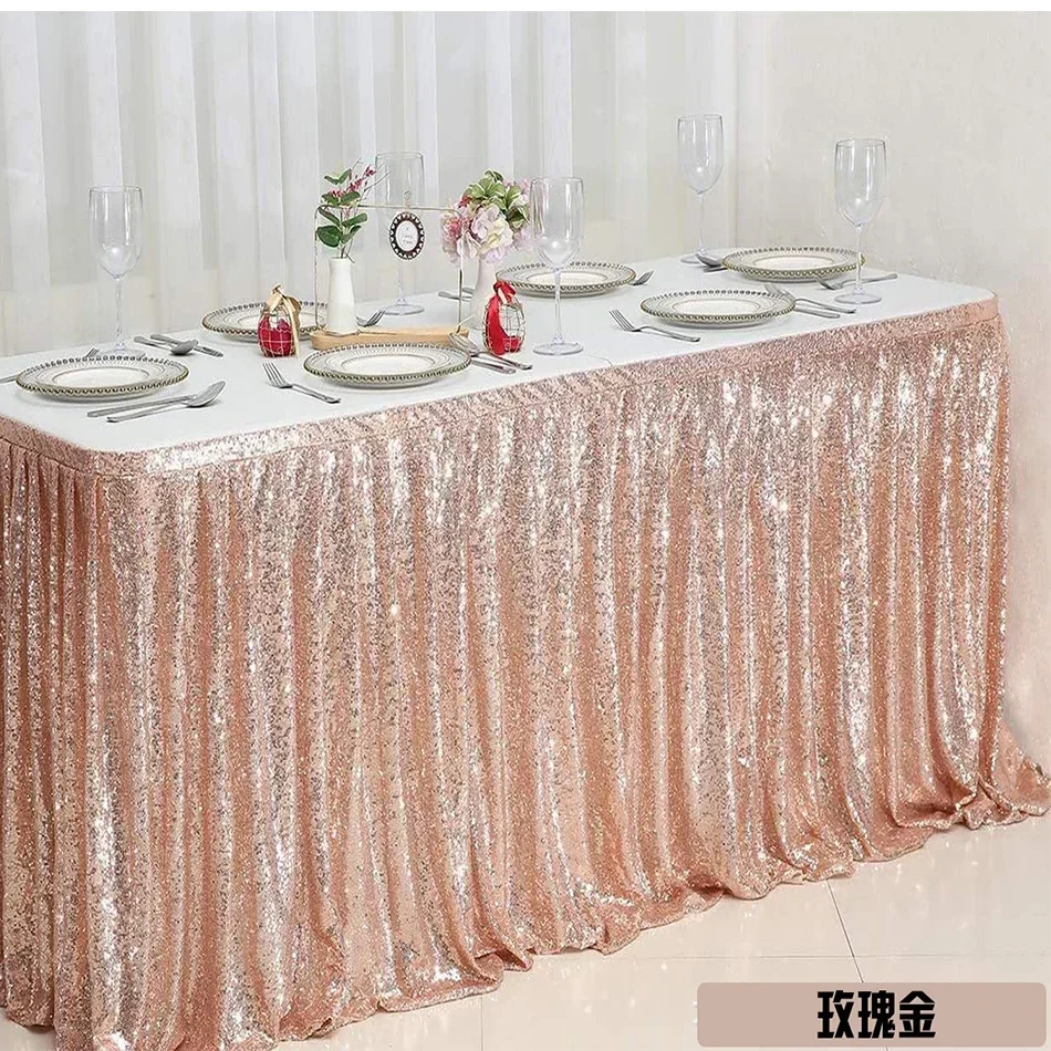 Gold Sequin Table Skirt Pleated Ruffle for Round/Rectangle/Square Table for Baby Birthday Party Banquet Wedding Christmas.