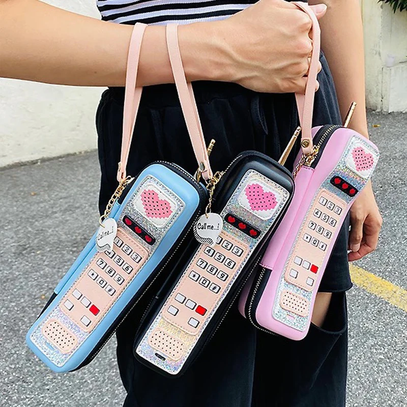 Creative Telephone Design Women Handbags Personality Funny Clutch Bag for Girls Cute Small Box Phone Purses Cartoon Print Pouch