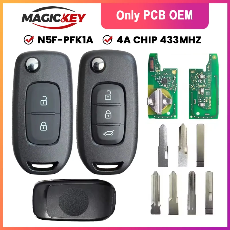 

MAGICKEY N5F-PFK1A Original PCB 4A Chip 433MHz Car Remote Key For Renault Logan Duster Sandero Oroch Clio5 Twingo Kadjar Megane