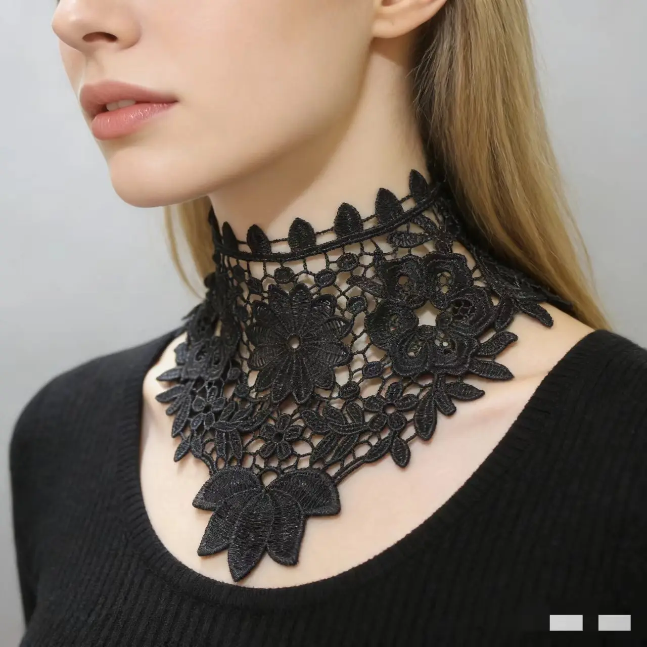 Ladies Collar High-neck Buttons Girl's Decorative Womans' Collar Hollow Lace Pattern Solid Color Elegant Photo Shoot Stage Fake