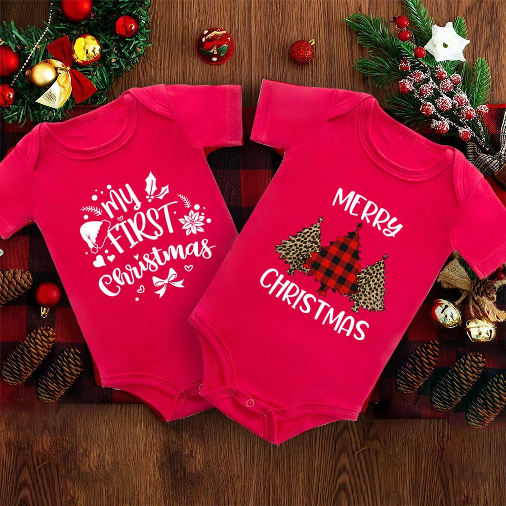 

My First Christmas Romper Baby Girl Red Short Sleeve Satan Claus Romper Baby Boy 1st Christmas Clothes Infant X'mas Costume Gift
