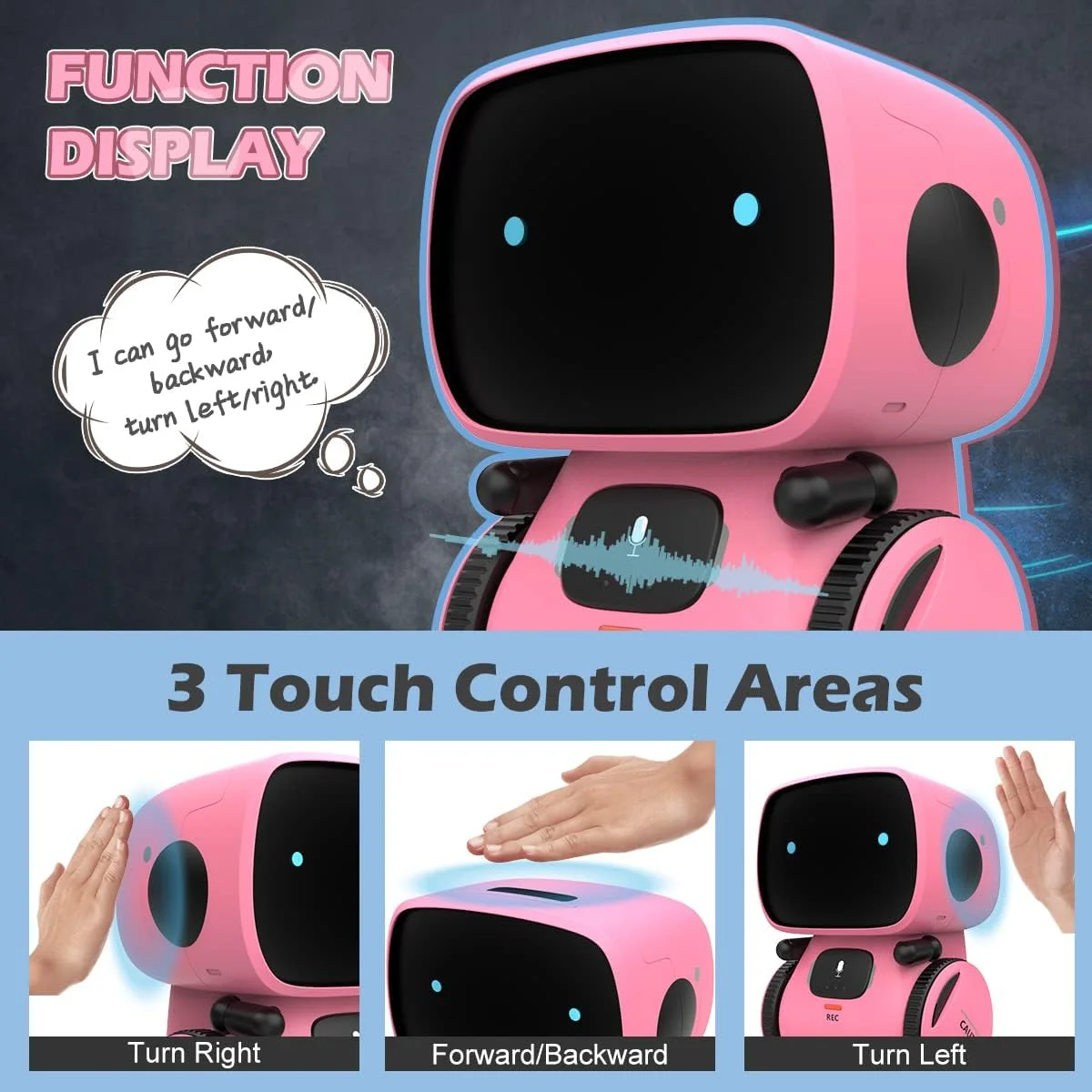 Interactive Smart Robot with Touch Sensor, Voice Control, Speech Recognition, Singing, Dancing, Repeating and Recording - Pink