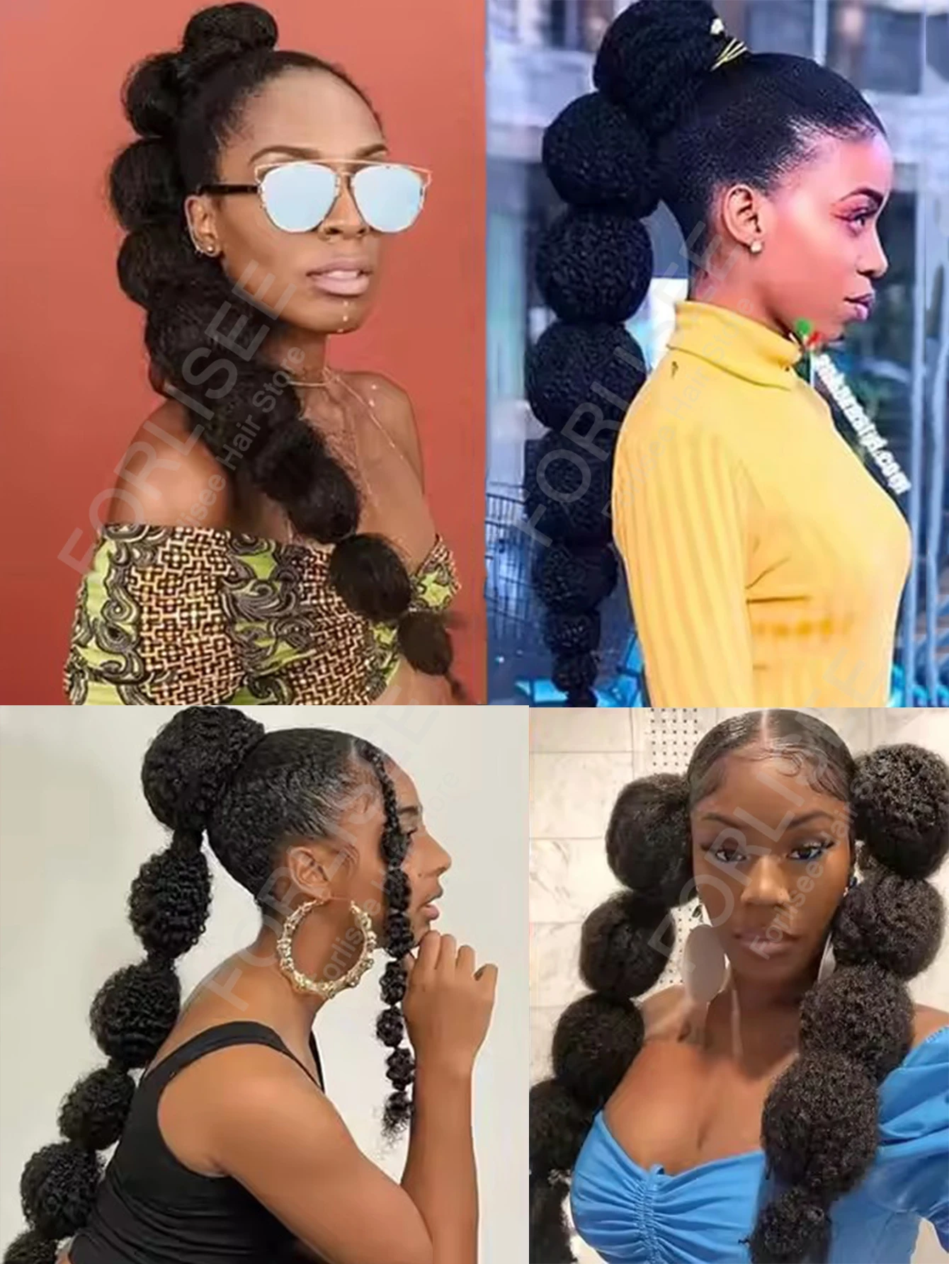 FORLISEE غريب الأفرو نفخة ذيل حصان تمديد للنساء السود فانوس طويل فقاعة الرباط كاذبة ضفيرة الاصطناعية قطعة شعر #6