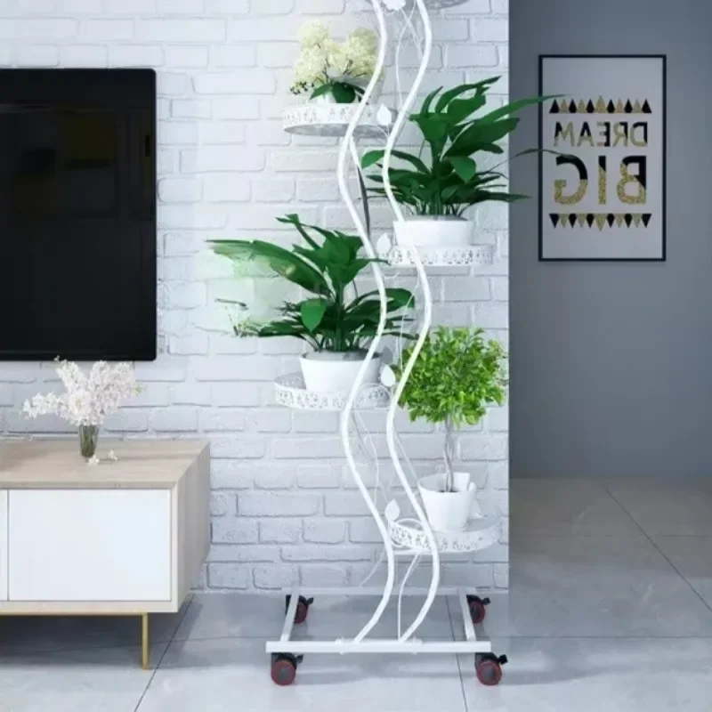 

Fashion Wrought Iron Flower Stand, Multilayer with Wheels, Space-saving Living Room Plant Tray, Balcony Flower Pot Stand