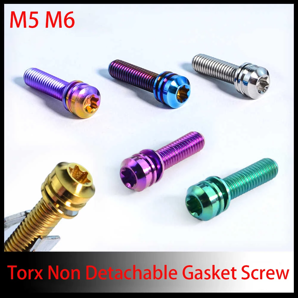 Titanium Alloy Bolt M5 M6 Non Detachable Gasket Torx Screw Mountain Road Bike Fixed Handlebar Stem Internal Plum Screws