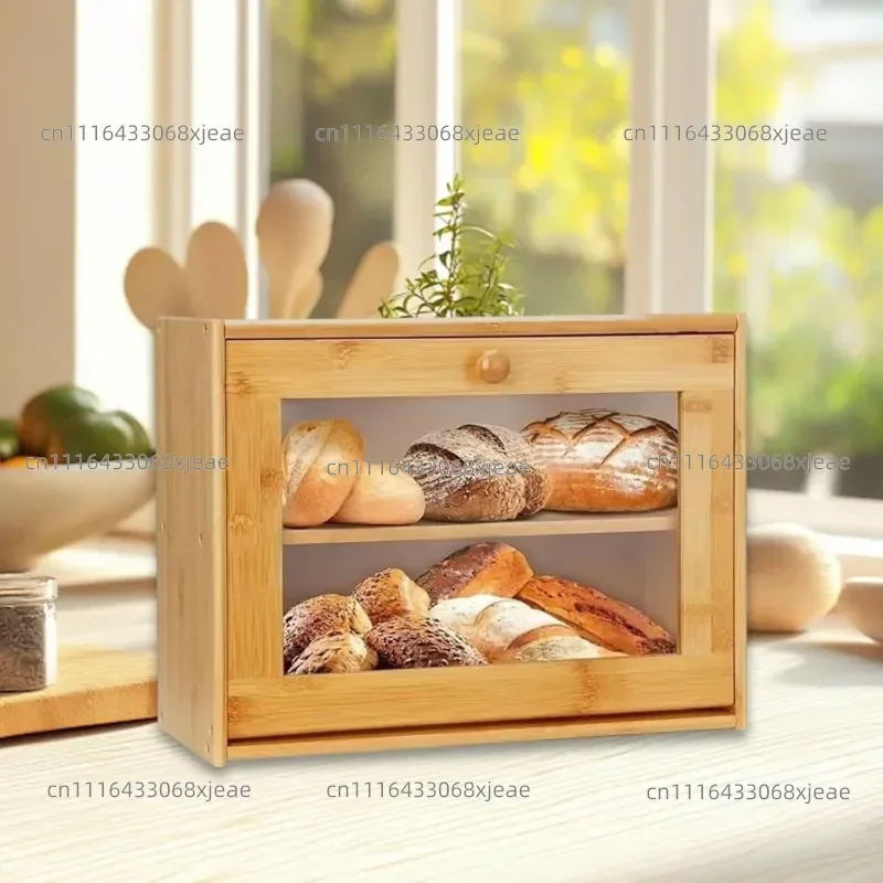 Bamboo bread storage box, large capacity creative muffin container, rustic muffin storage box, double container