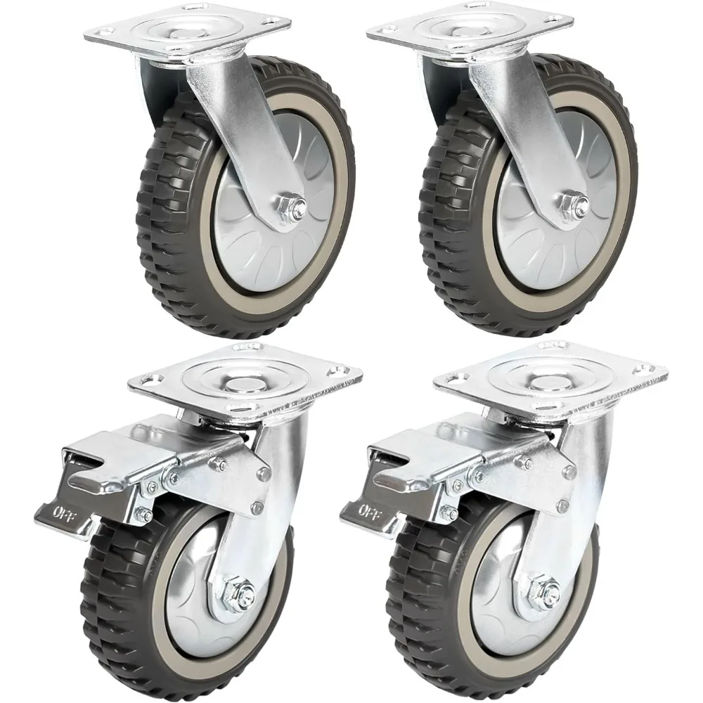 

NEW-8 inch Caster Wheels Heavy Duty 4 Pack Anti-Skid Swivel Caster Mute with 360 Degree Ball Bearing Castors Top Plate- Upgraded