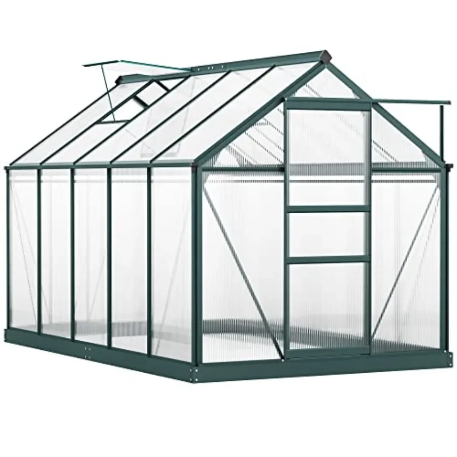

6' x 10' Greenhouse for Outdoors Polycarbonate Greenhouse with Rain Gutter and Roof Vent Aluminum Walk-in Green Houses for Outs