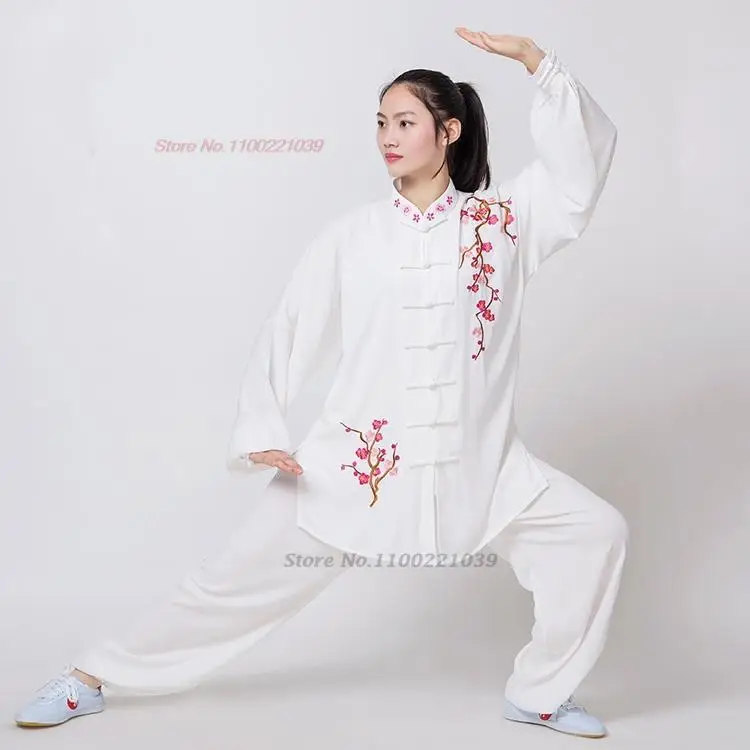 2024 chinesische Kung Fu Tai Chi Kleidung Kampfkunst traditionelle Taijiquan Praxis Wushu Anzug Blumenstickerei Tops + Hosen Set