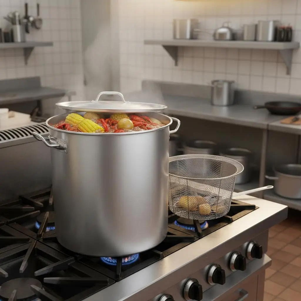 Large Stockpot 42 Quart For Catering Parties Events Heavy Duty Commercial Grade Cooking Pot Basket Lid Handle Sanding Treatme