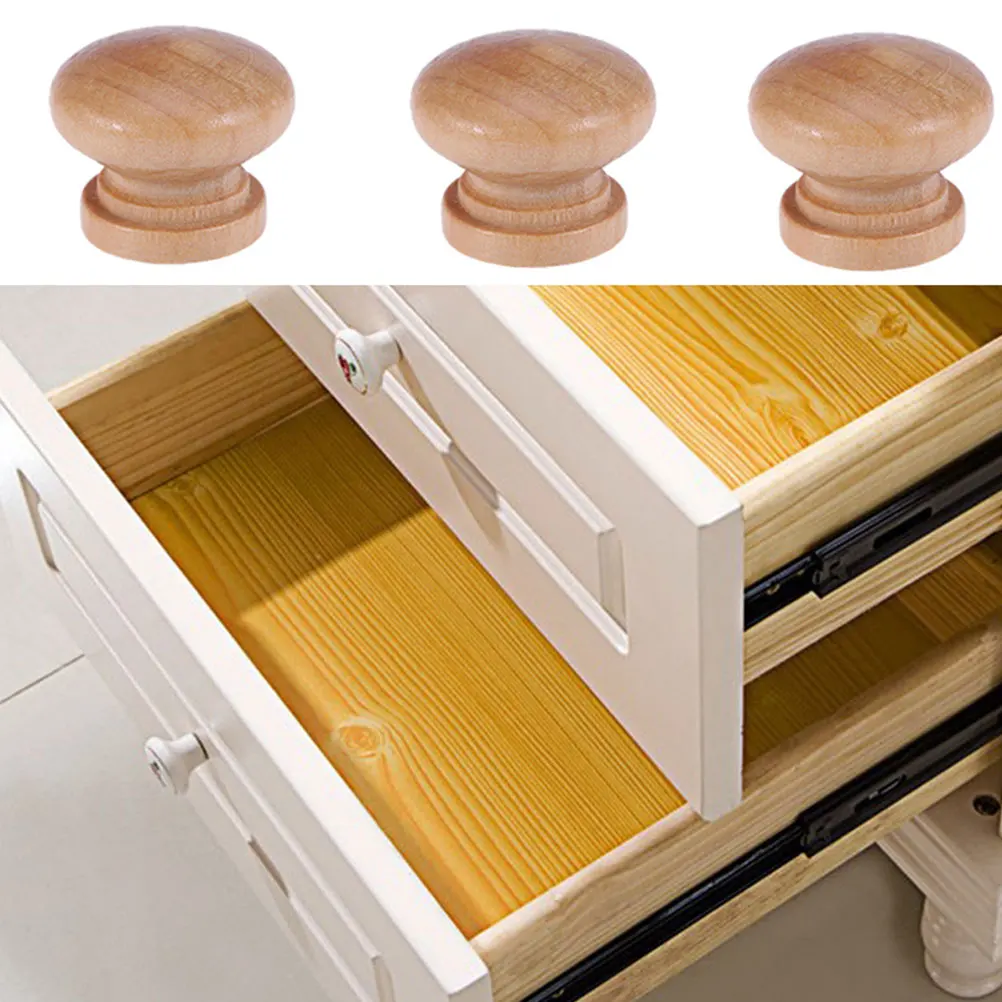 

15pcs Mushroom Head Handle Wooden Drawer Knob Kitchen Cabinet Door Pull Supplies Bamboo Elegant Style Hardware