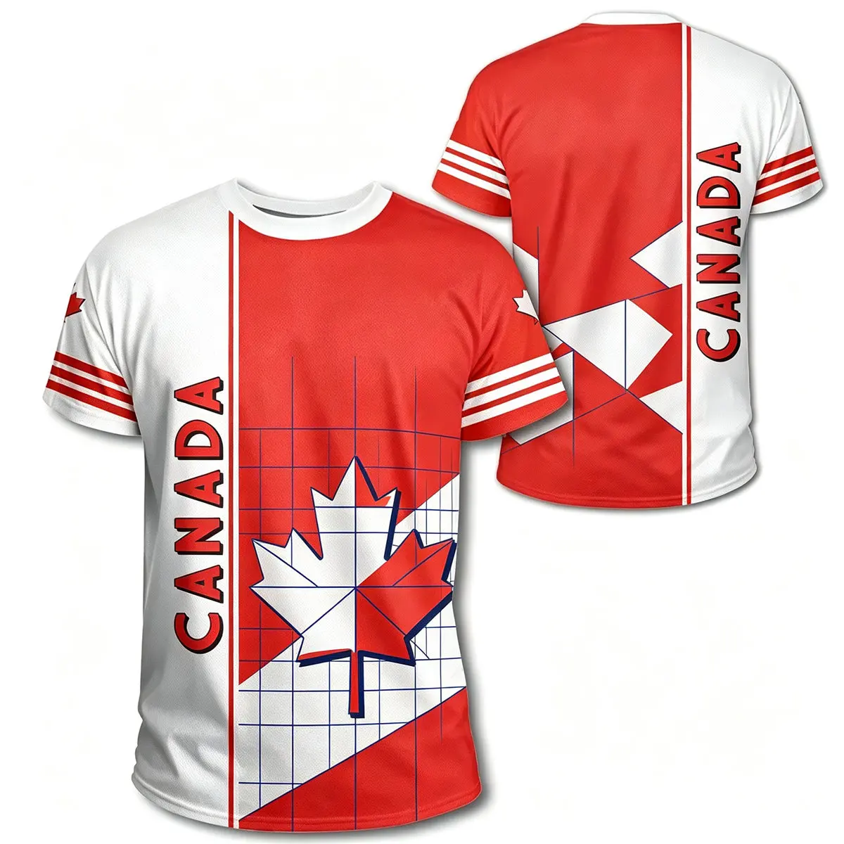 Men Casual Fashion Short Sleeve T-Shirt Canada Flag Maple Leaf 3D Digital Print Regular Fit Round Neck Summer Streetwear Tops
