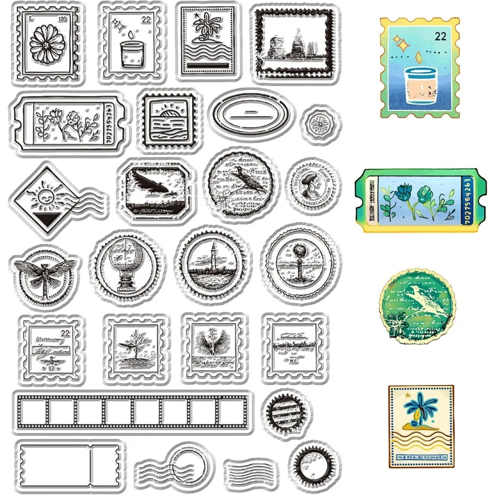Retro Postage Clear Stamps for DIY Scrapbooking Vintage Banner Tags Stamp Seals 6.3x4.3inch Stamps for Cards Making Photo Album