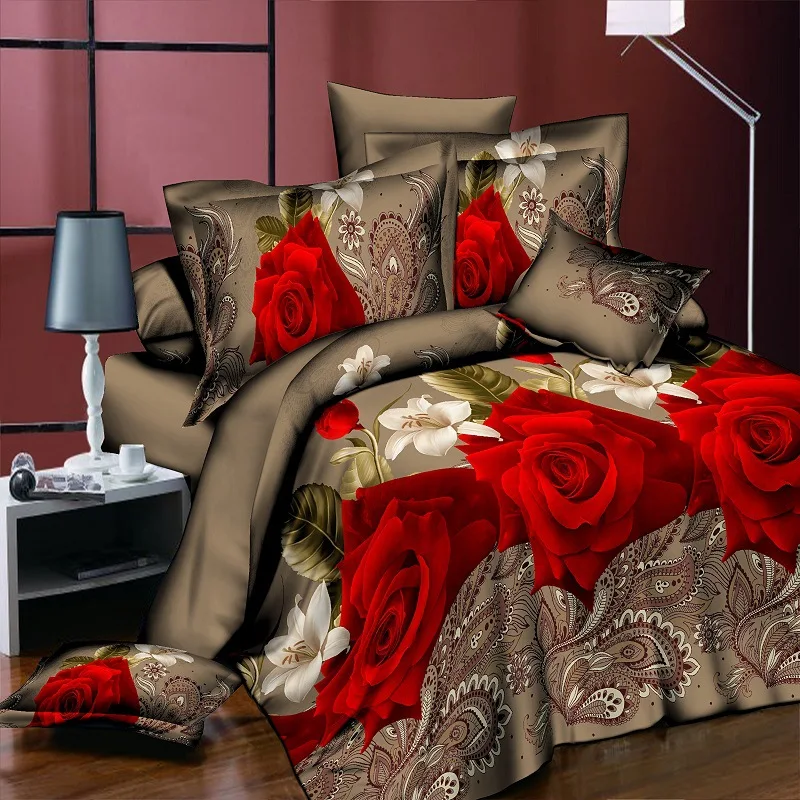 Big Rose Floral Red Luxury Bedding Set Queen Size Queen Bed Set 3 Pieces Duvet Cover Pillowcases 200x230cm