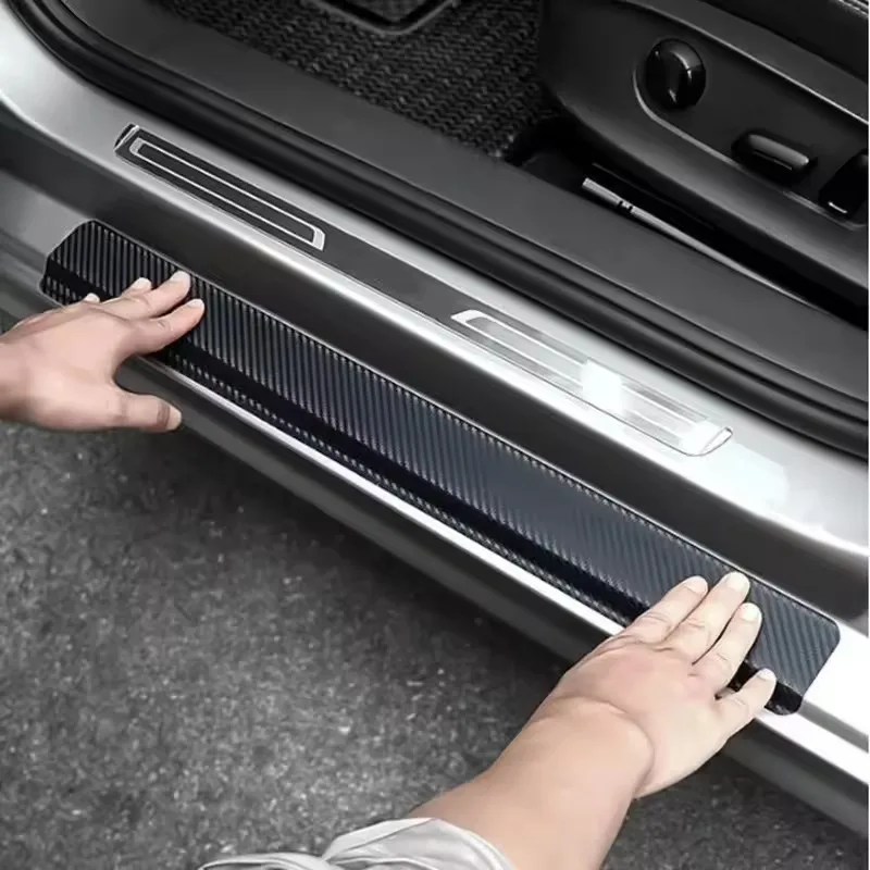 4PCS 3D Carbon Fiber Car Sticker DIY Paste Protector Strip Door Sill Side Mirror Anti Scratch Tape Waterproof Protection Film