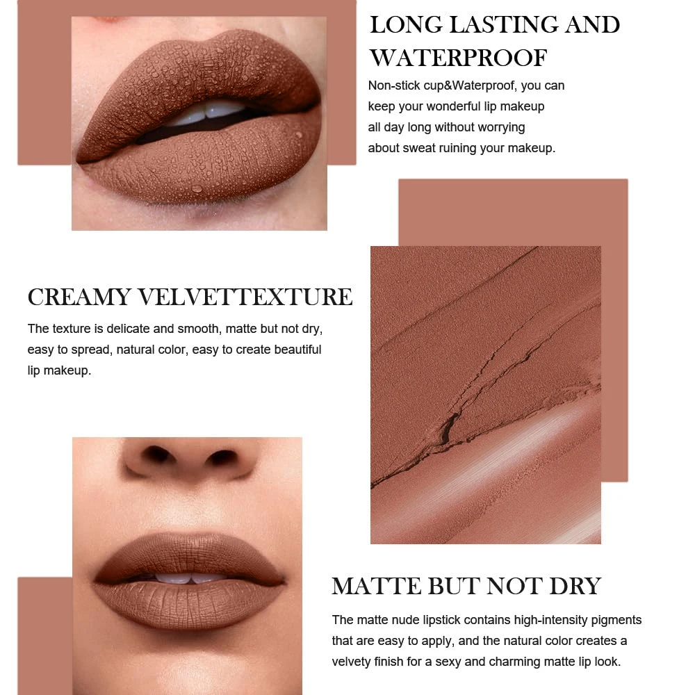 Pudaier Matita labbra opaca impermeabile a 3 colori - Formula a lunga durata, senza trasferimento, finitura opaca, 6 tonalità versatili