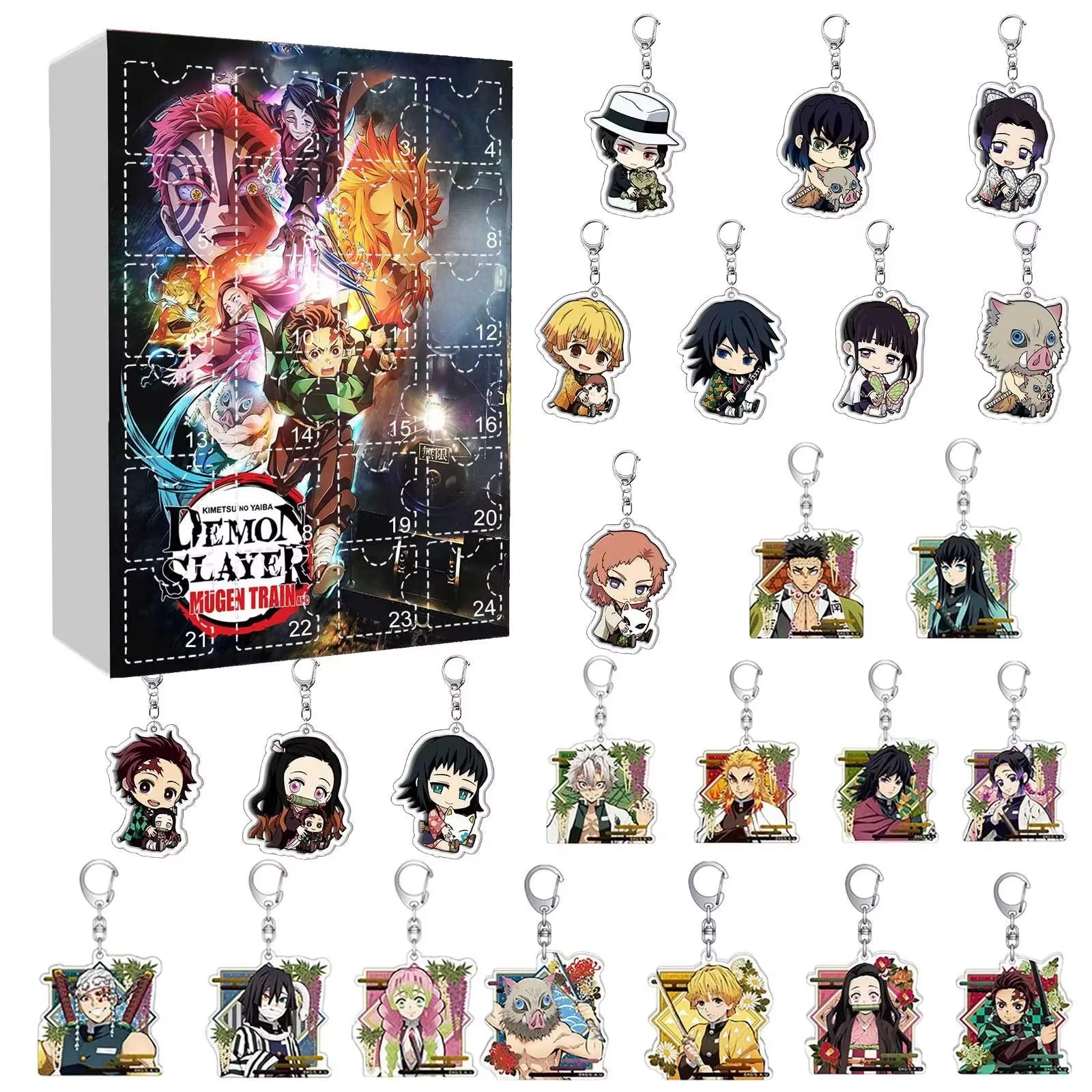 

24pcs 2D Demon Slayer Advent Calendar 2025 Christmas Collectible Toy Figures Includes Tomioka Giyuu Agatsuma Zenitsu Tanjirou
