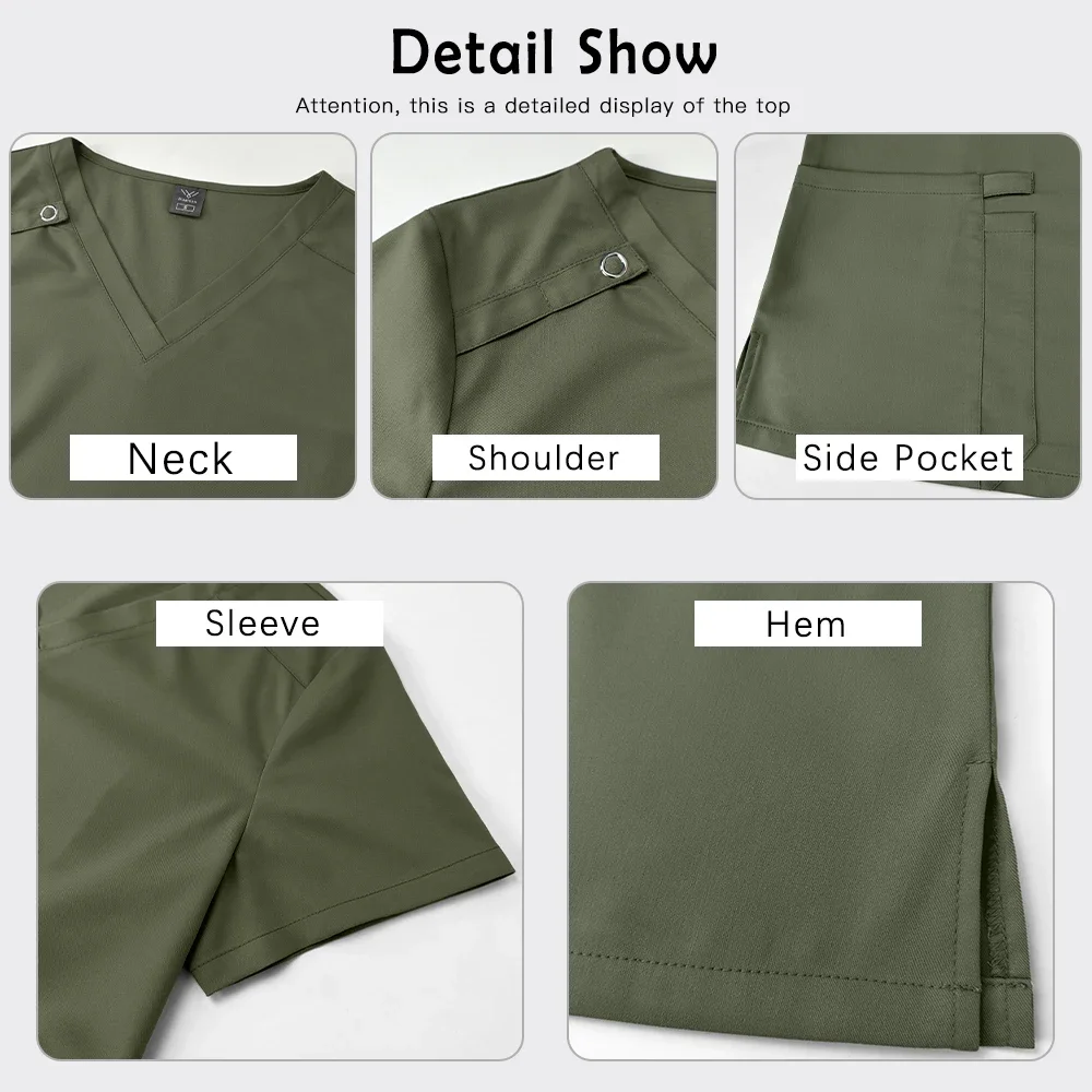 High-end Lab Workwear Medical Nurse Uniform Dentist Scrub Set Pocket Top+Straight Pants Clinical Nursing Clothes Beauty Workwear