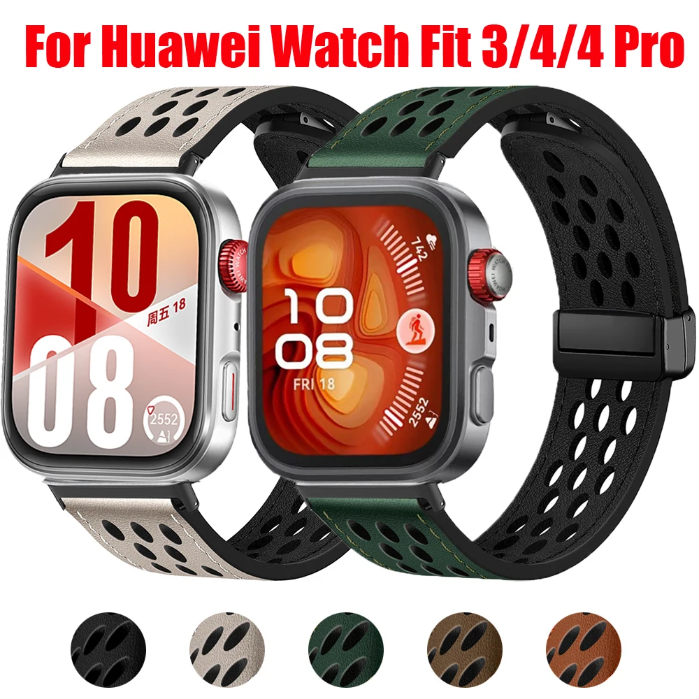 Lederarmband für Huawei Watch Fit 4 Pro 3, magnetisches Armband, hohles, atmungsaktives Sportarmband für Huawei Fit3 Fit4 Fit4Pro Band
