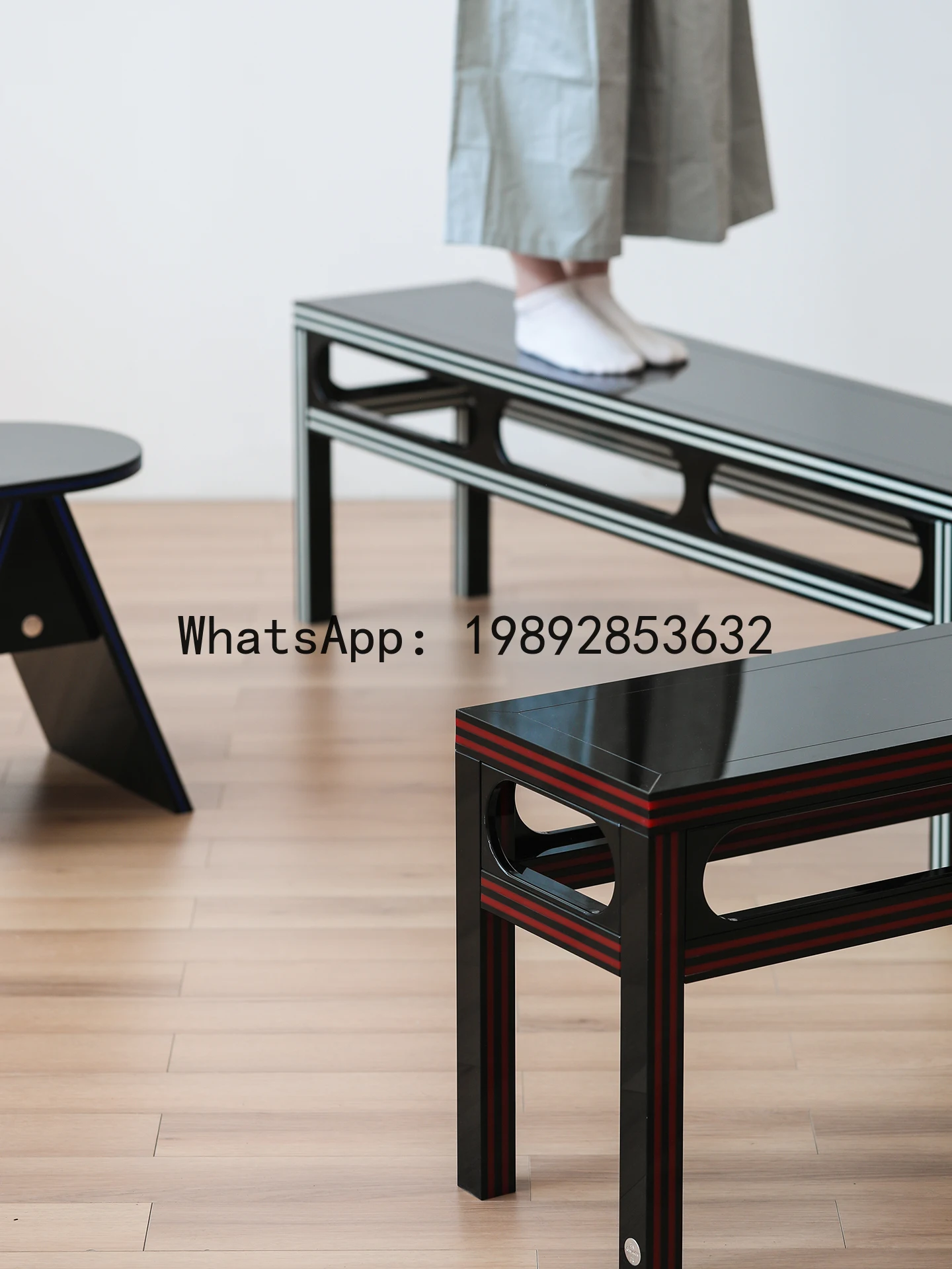 YFY Acrylic Retro Home Entryway Long Stool New Chinese Style Striped Dining Chair Long Stool Modern Bedroom Bed End Stool