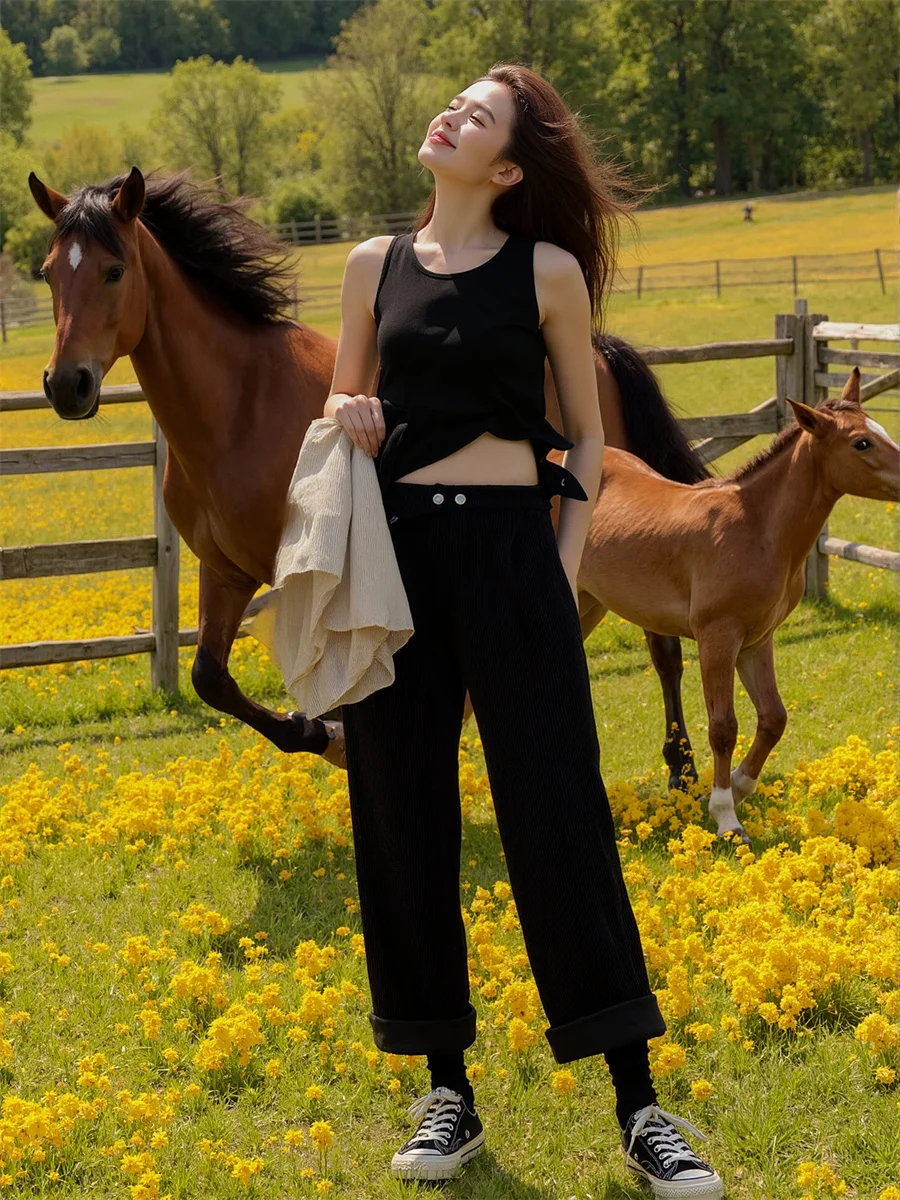 

Женские брюки больших размеров, свободные брюки с высокой талией и контрастной завязкой, модные повседневные модные облегающие прямые брюки, весна-лето