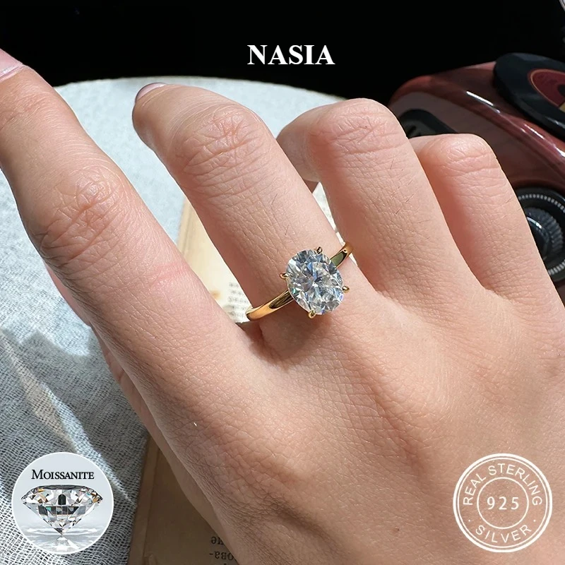 NASIA 1.5-3CT Oval Cut Full Moissanite Rings for Women Sparkling S925 Sterling Silver Engagement Wedding Rings Jewelry 2026